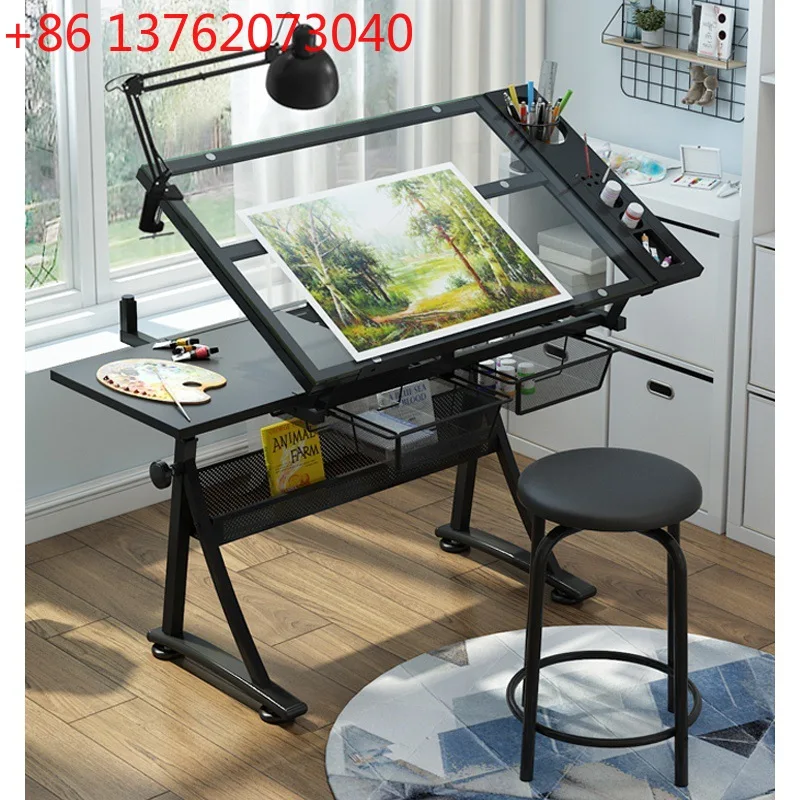 

Glass liftable table calligraphy painting art workbench table