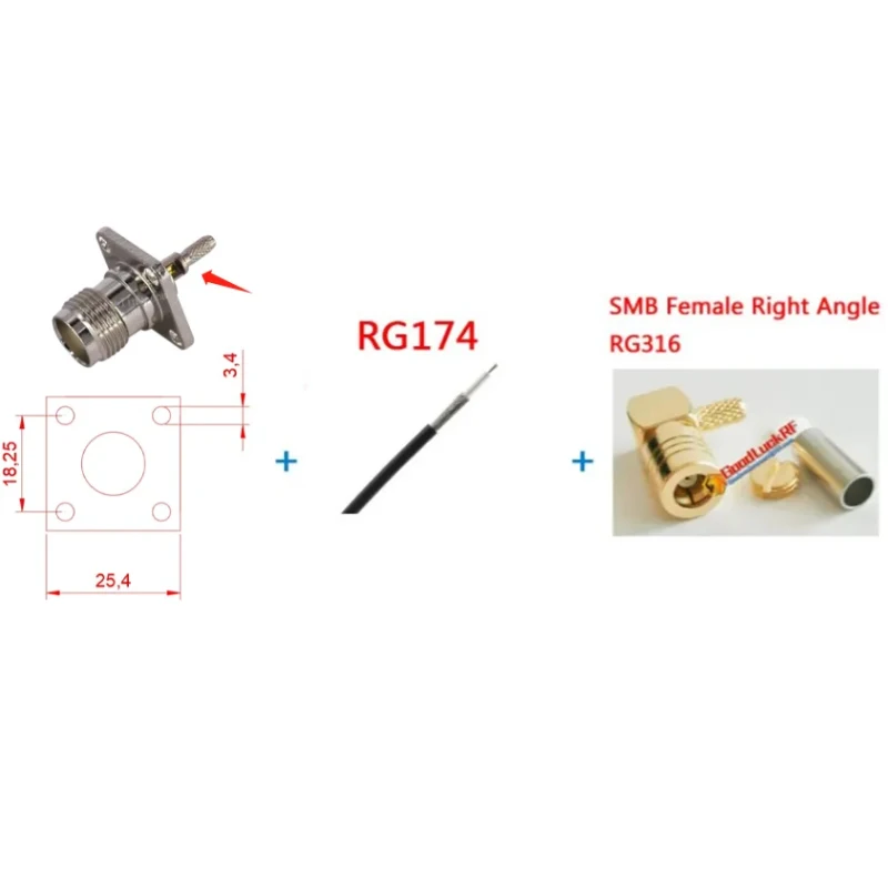 TNC Female - RG174 - SMB Female 180mm + 3M 12DBI antenna tnc male