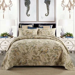 Retro Cotton Quilt Set, Quilted Bedspread on The Bed, Printed Coverlet Bed Cover Queen Size, Home Summer Double Blanket for Bed