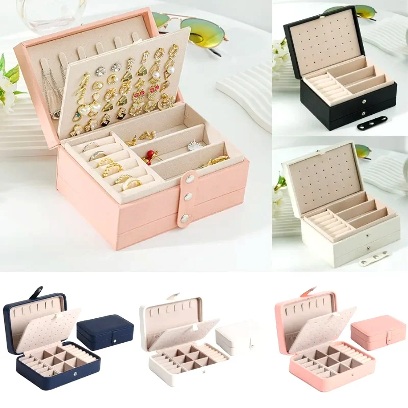 Fashion PU Leather Jewellery Storage Boxes Portable Travel Jewelry Box Necklace Earrings Ring Jewelry Organizer Display Case
