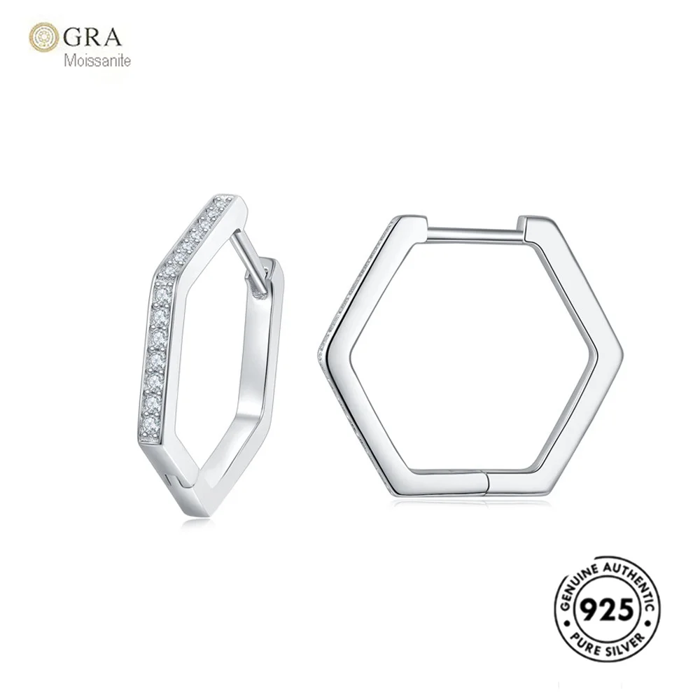 

2025 New Hexagonal Square Geometric Earrings S925 Sterling Silver Stud For Ladies Moissanite Jewelry
