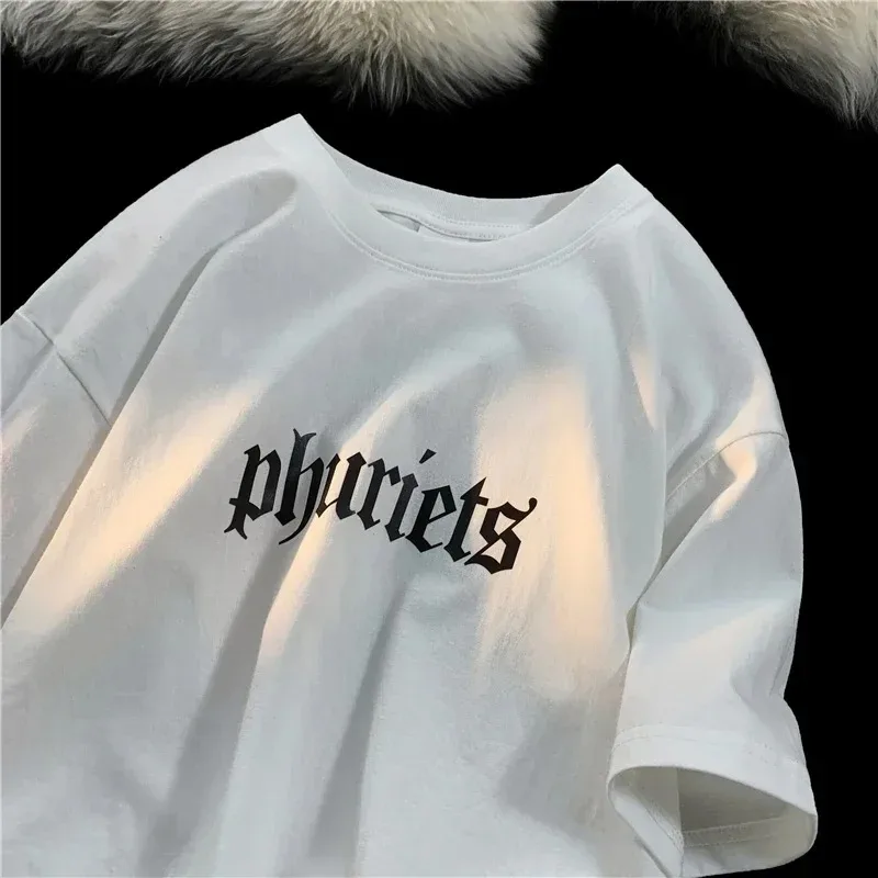 الجلد المدبوغ تي شيرت الرجال القطن موضة الأبيض رسالة رجالي الصيف بلايز الذكور المتضخم تي شيرت 4XL عادية للرجل الشارع الشهير #1