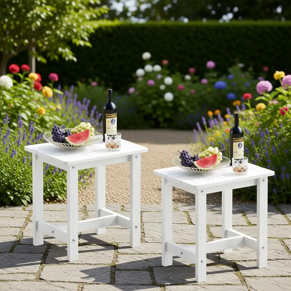 

Weather-Resistant Outdoor Side Table Set of 2, Compact Patio Tables, Easy Maintenance, Suitable for Porch, Deck, Pool, White