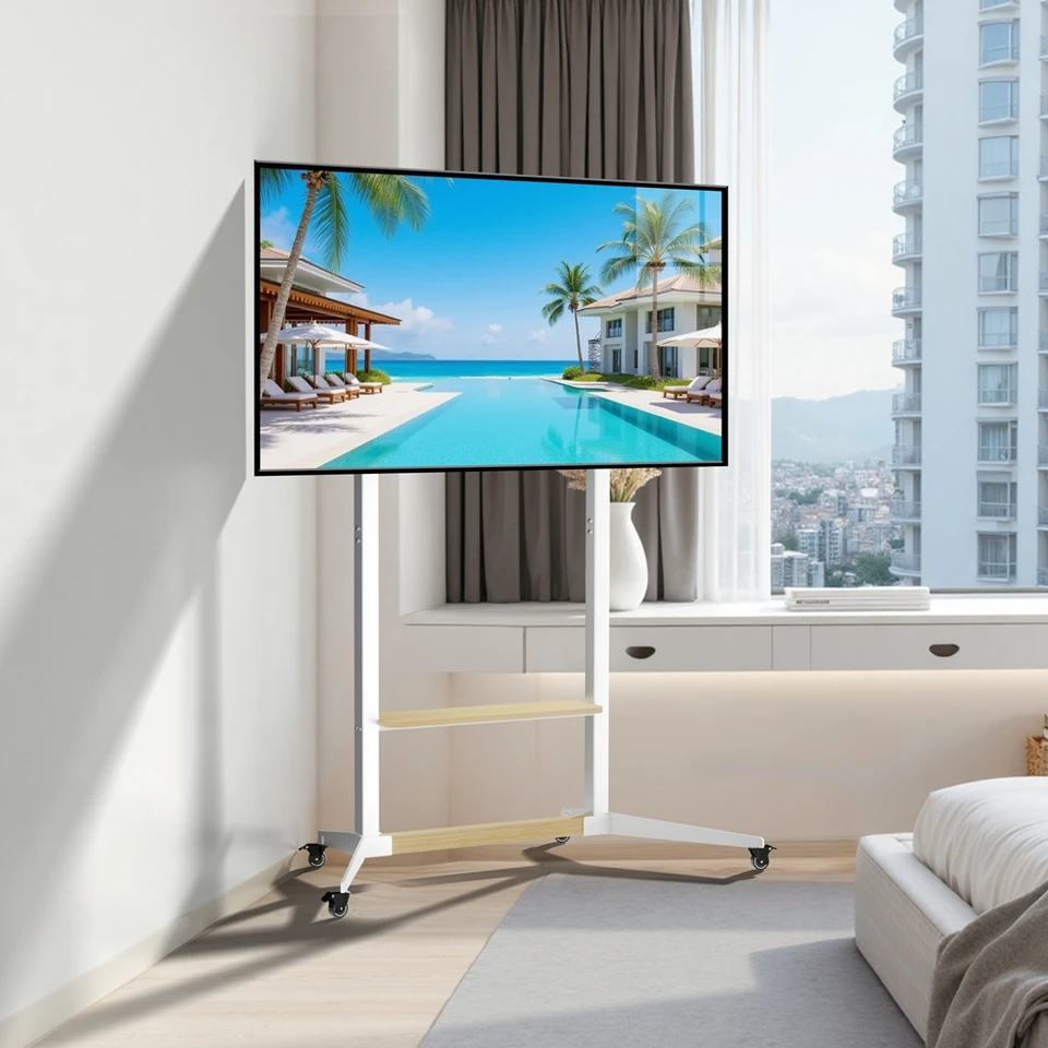 Height Adjustable Mobile TV Stand with Wheels