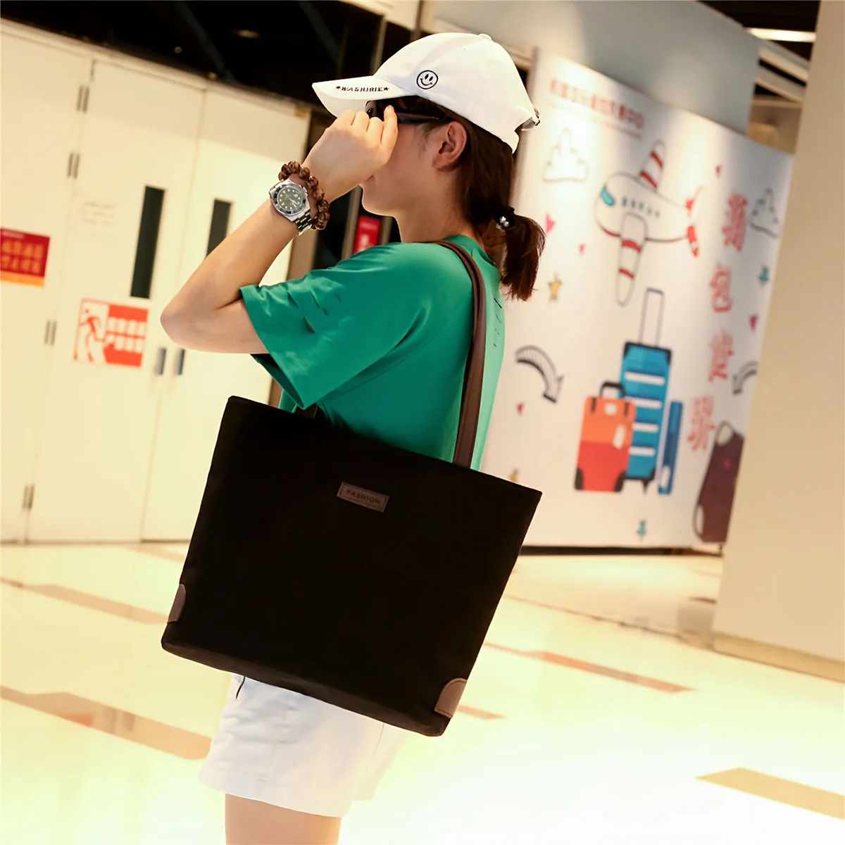 Simple Commuting Single-Shoulder Women's Casual Large-Capacity Tote Bag, Linen Hand-Held Single-Shoulder Bag