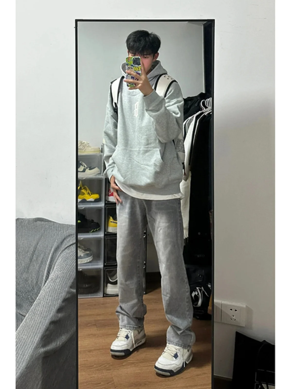 

Cleanfit Light ey Men's Jeans Autumn American Retro Sle Long Straight Micro Flared Pants mid Low Waist Zipper Closure