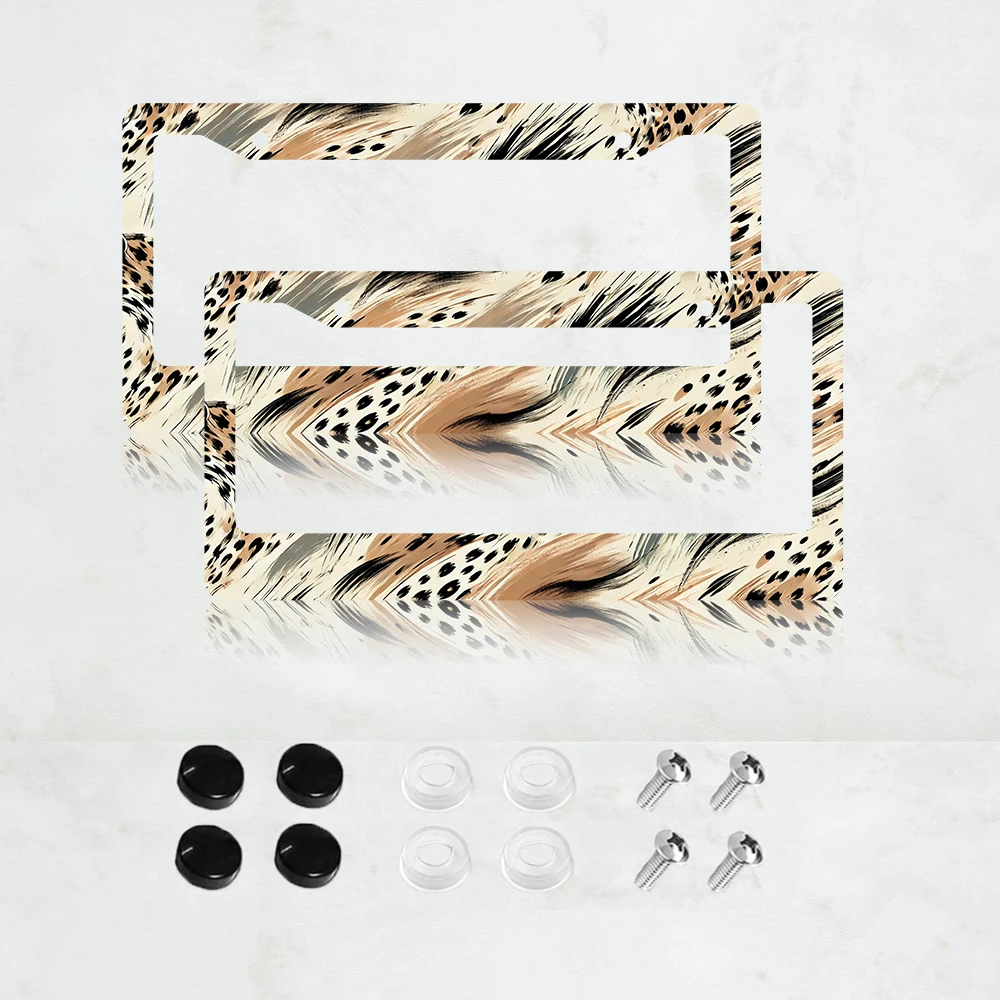 

Комплект из 2 рамок для номерных знаков с леопардовым принтом, коричневый держатель для номерного знака с изображением гепарда, алюминиевые автозапчасти, красочный декор для номерного знака