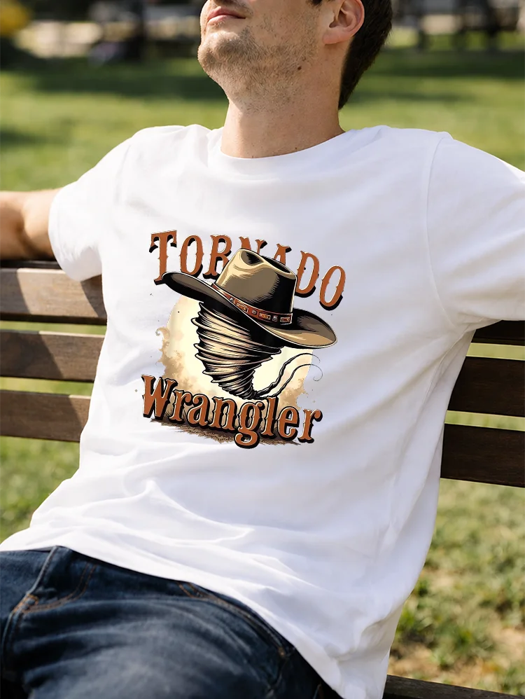 Western Cowboy Hat Tornado Slogan T-Shirt, Printed T-Shirt, Trendy Style, Men's Gift, Daily Wear, Western Cowboy