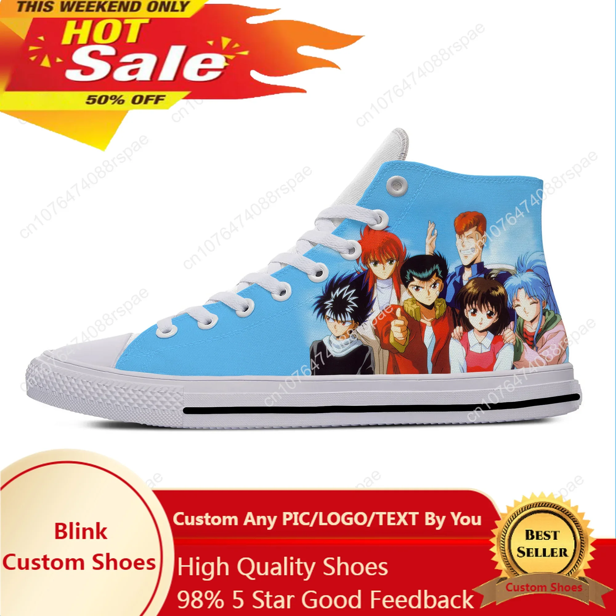 Japanese Anime Manga Cartoon Yu Yu Hakusho Funny Casual Cloth Shoes High Top Lightweight Breathable 3D Print Men Women Sneakers