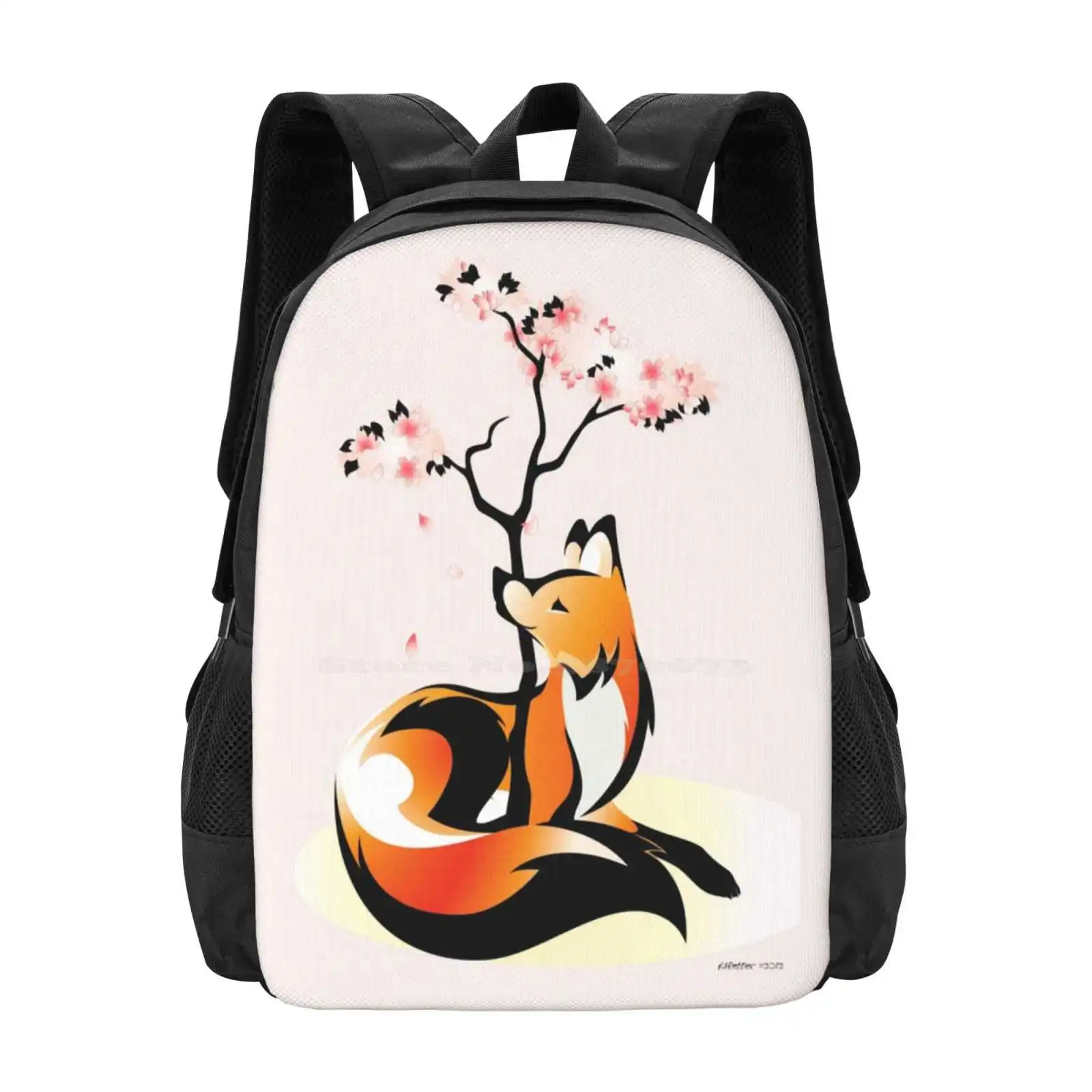 Tas desain pola Sakura ransel siswa Foxes Rhpotter Tribal hewan liar Jepang Sakura bunga Sakura