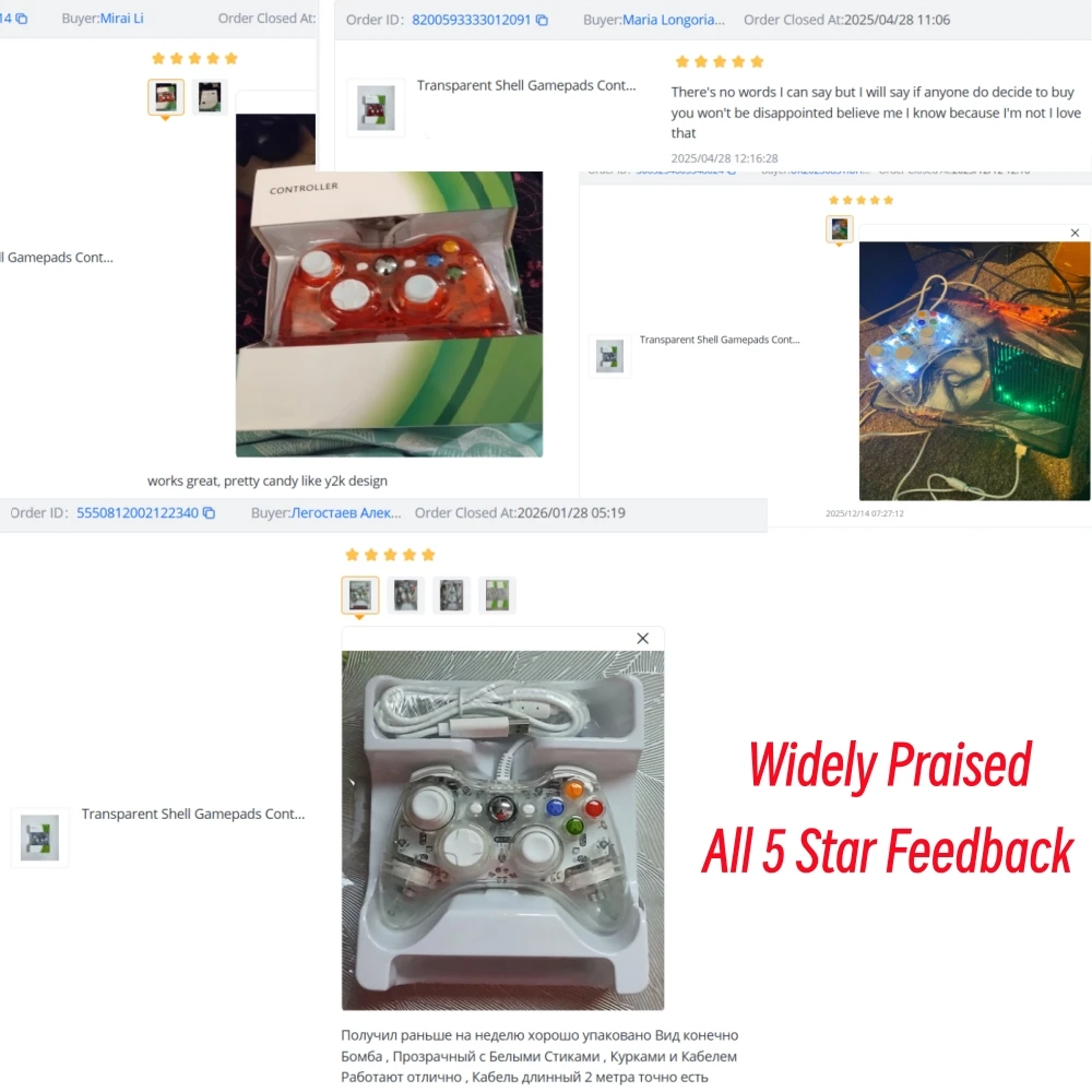 Transparent Gamepads Controller For XBOX 360 Console With LED Light USB Wired Gamepads For Steam PC Computer Laptop Joystick view 5