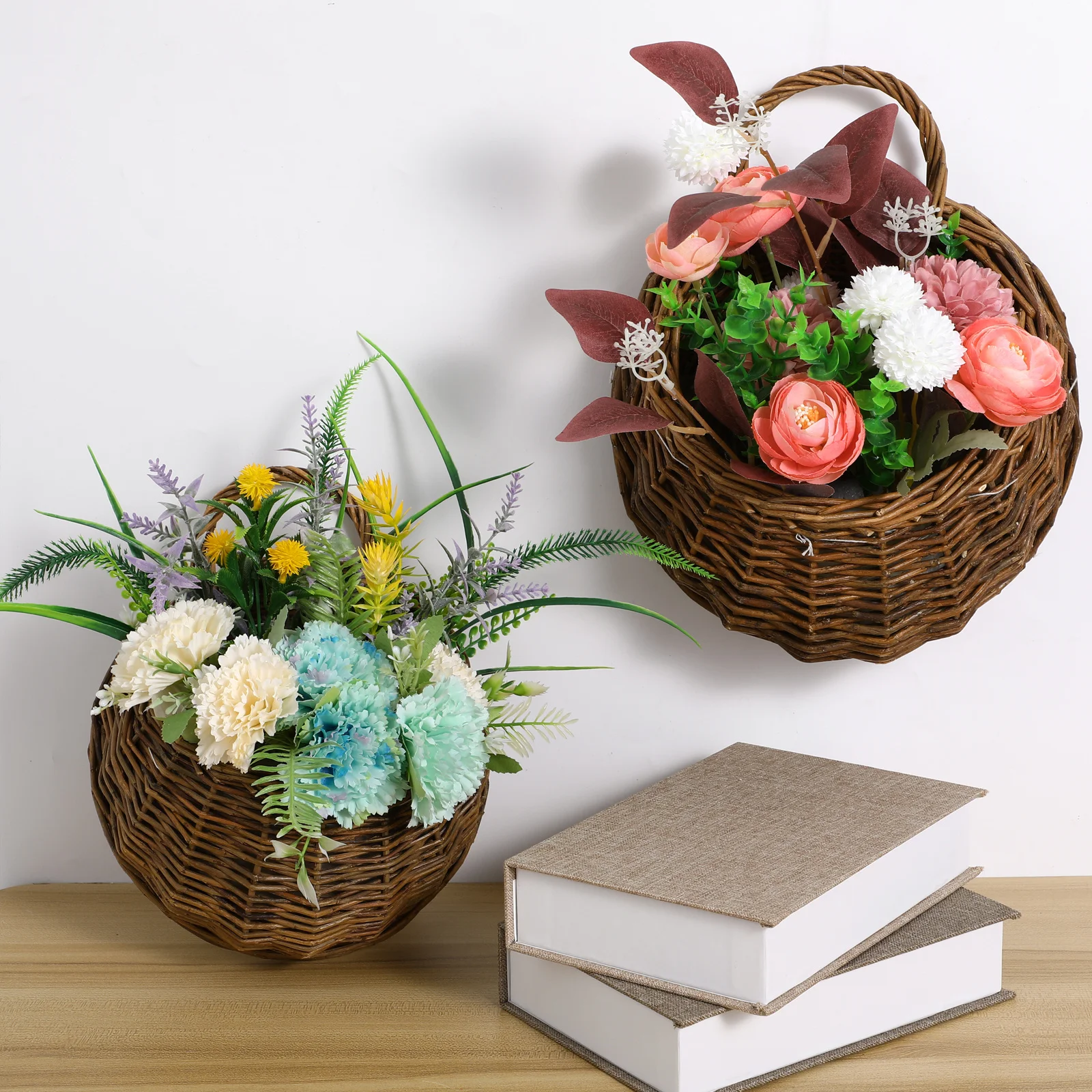 

2pcs Rattan Wall Flower Hanging Garden Planter For Home Decoration Woven Flowerpot Dried Flower Basket Plant Container