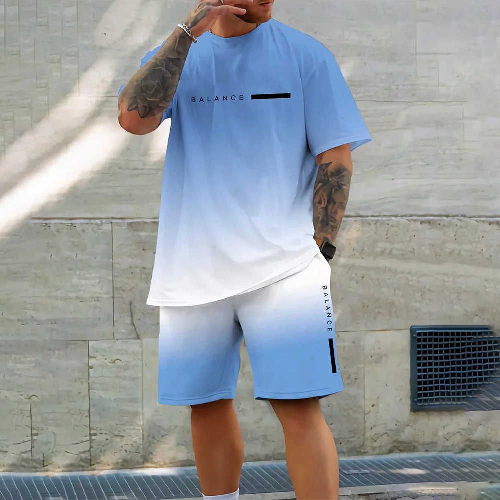 Men Two Piece Tracksuit Loose Plus Size Cut Full 3D Print Light Polyester Quick Dry Outdoor Sport Outfit Summer Multi Oversize Sizes view 6