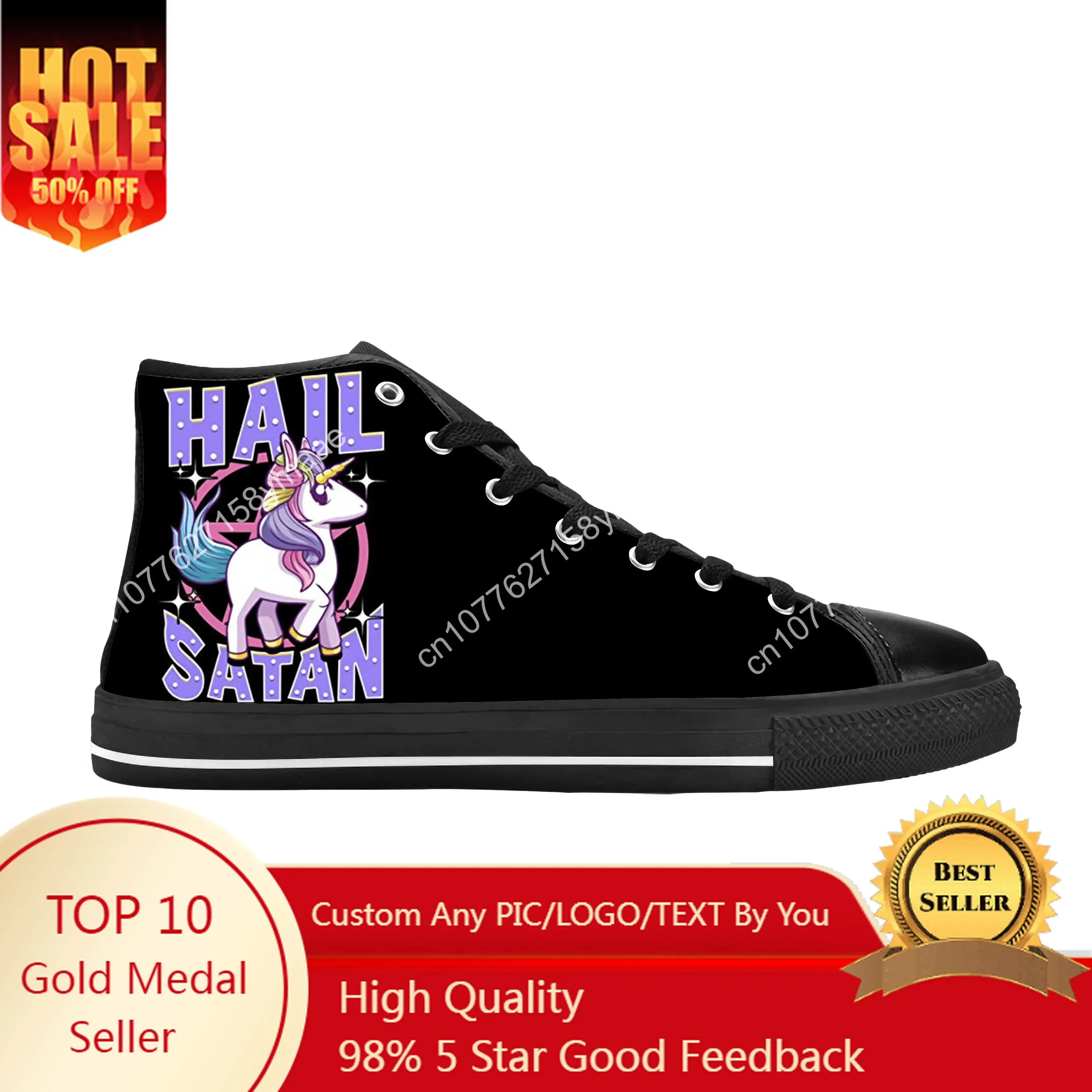 Hail Satan Death Metal Unicorn Rainbow Satanic Casual Cloth Shoes High Top Comfortable Breathable 3D Print Men Women Sneakers