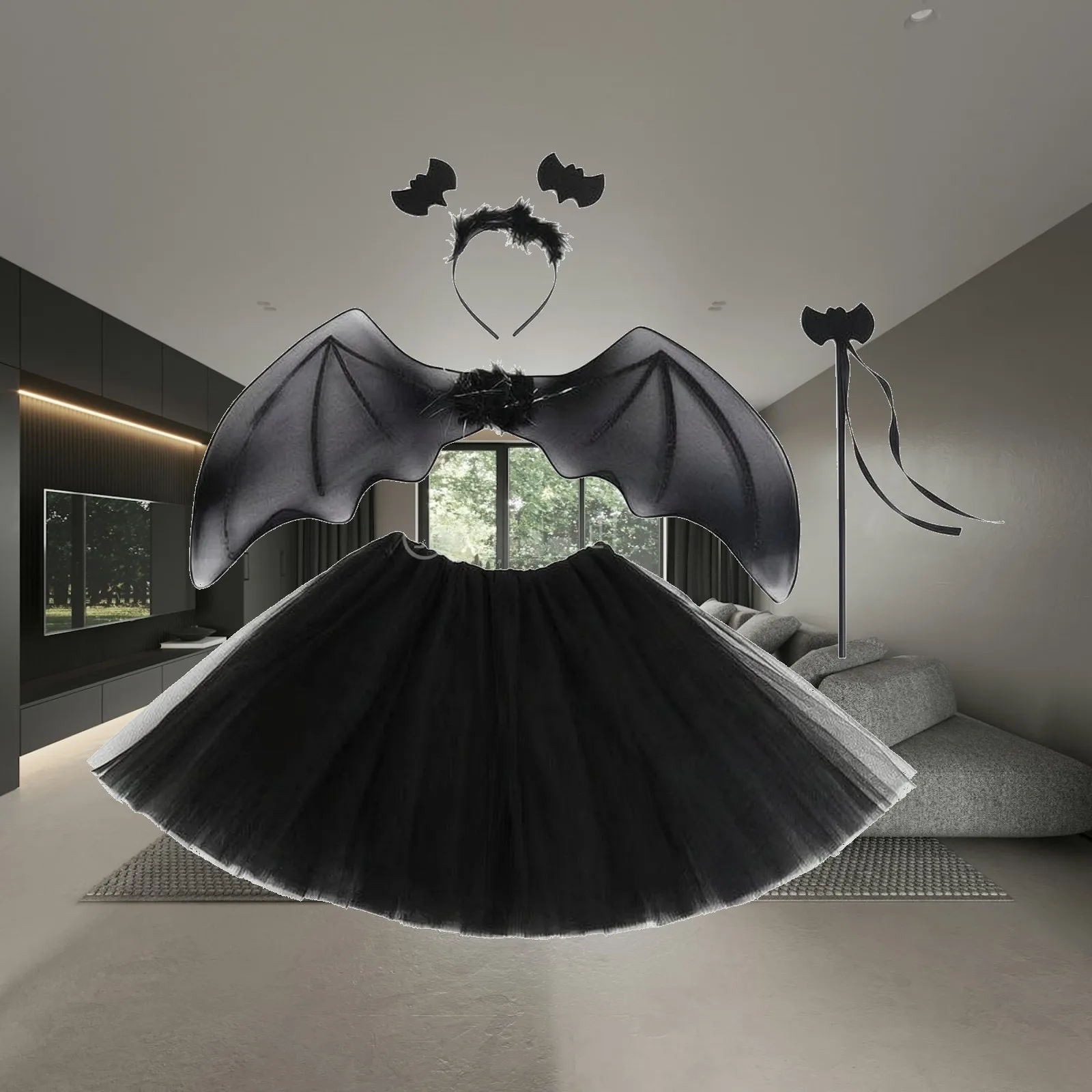 4 Pieces Tutu Costume Set with Nocturnal Flying Mammal Wings Bendable Nocturnal Flying Mammal Wing Costume Set High-Quality Soft