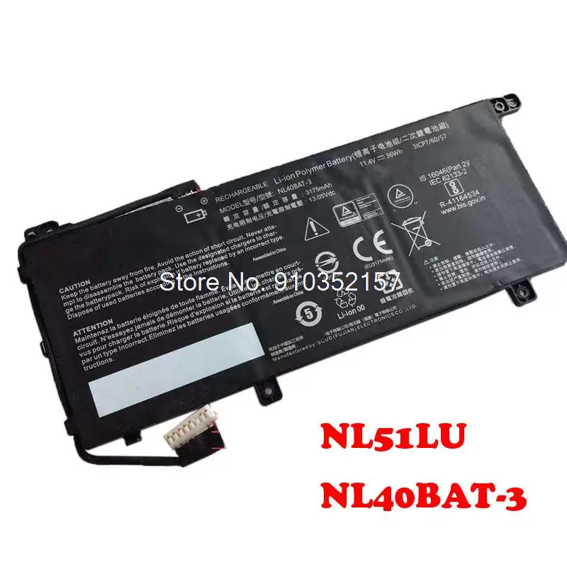 Battery For CLEVO NL40CU NL40GU NL50LU NL51LU NL40BAT-3 6-87-NL40S-32G21 6-87-NL4CS-32B01 6-87-NL40S-33G21 11.4V 36WH 3175mAh