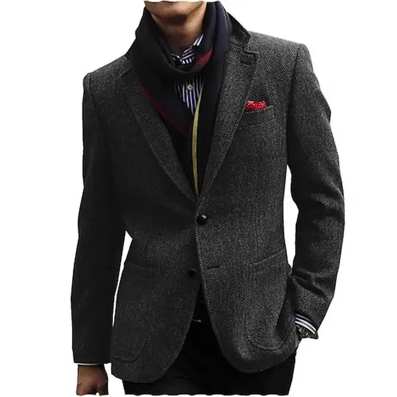 1PCS Men's Herringbone Single Breasted Jacket Casual Wedding Groom New Tuxedos Coat Elegant Men's Jackets Business  Suits Blazer