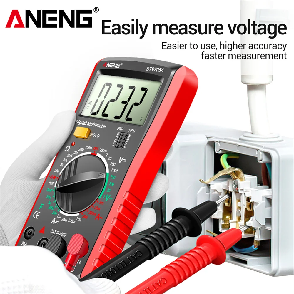 Newly ANENG DT9205A Digital True RMS Professional Multimeter AC/DC Current Tester hFE Ohm Capacitor Voltage Meter Detector Tool