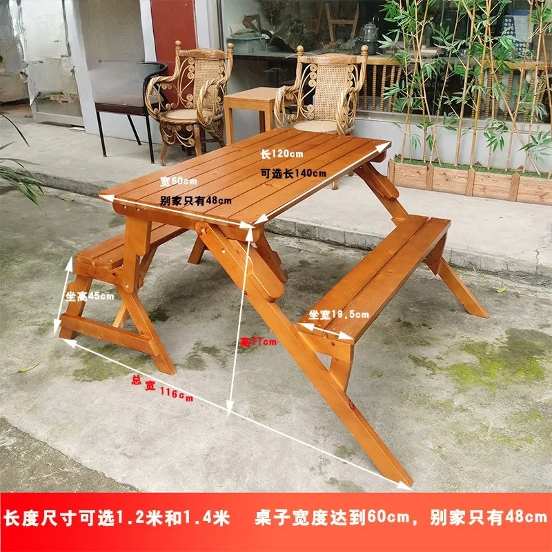 Portable casual table Solid wood folding table and chairs One-piece table