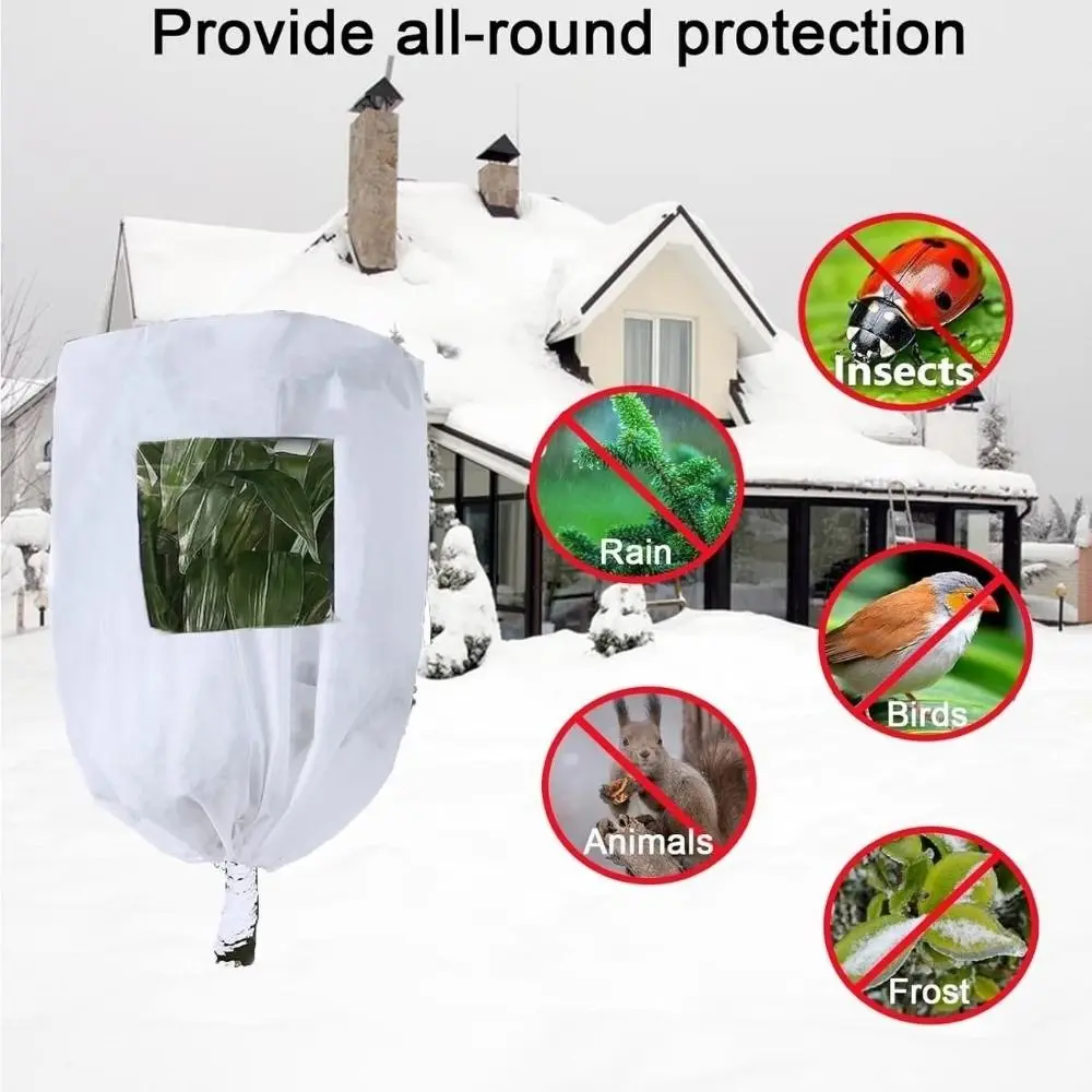 Non‑woven Plant Frost Protection Cover View Window Anti-Frost Freeze Protection Cover with Zipper Drawstring Breathable
