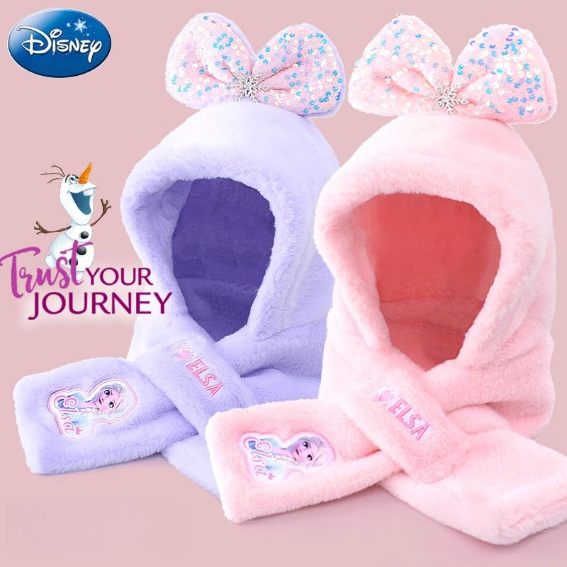 

Miniso Disney Children's One-One Scarf Hat Plush Girls Winter Warm Ice and Snow Cover Hat Plus Fleece Thickened Girls