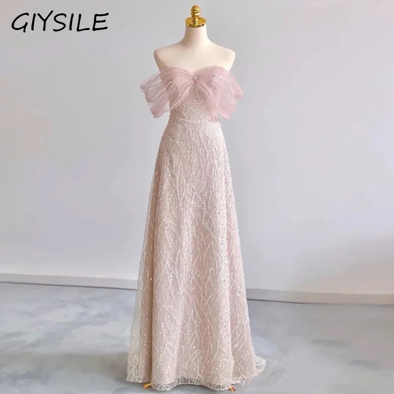 

GIYSILE 2025 Новое вечернее платье на одно плечо, темпераментное вечернее платье с блестками и бантом, женские элегантные вечерние платья, женские вечерние платья