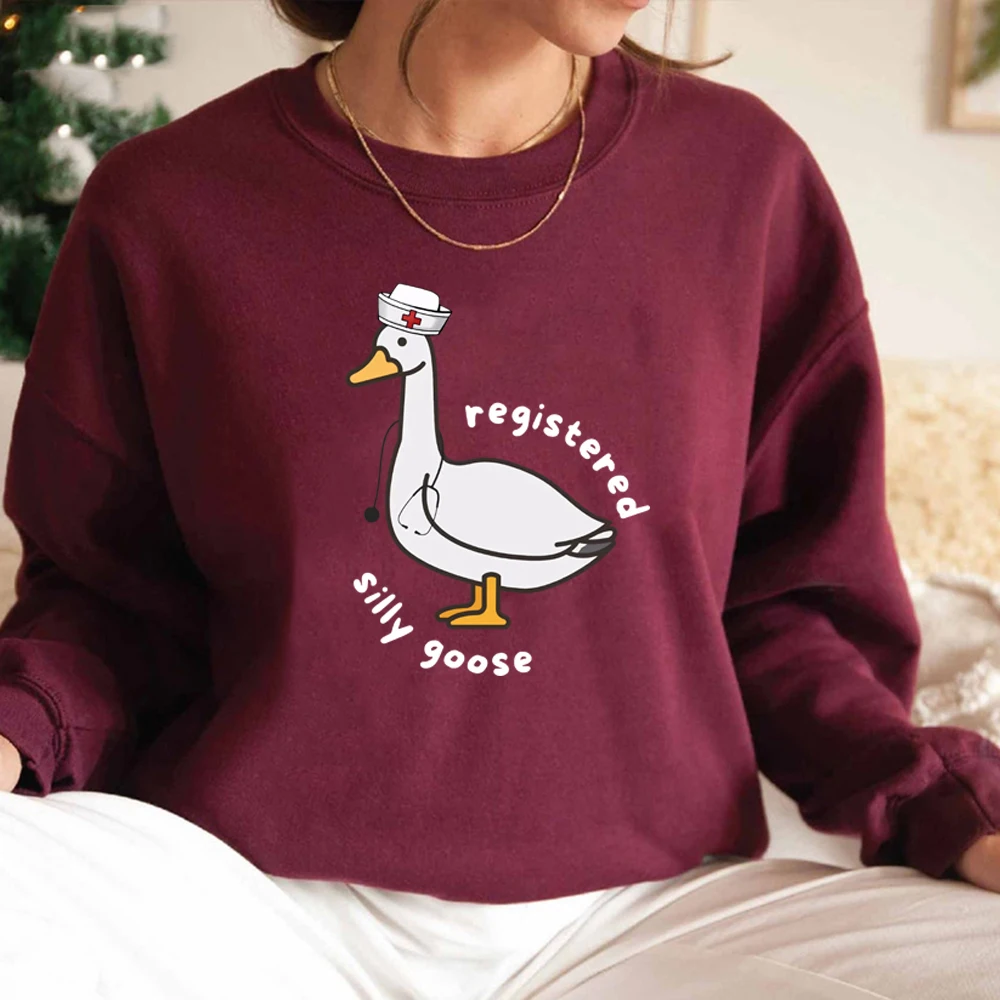 Registered Silly Goose Sweatshirt Funny Goose Hoodie Women's Long Sleeve Crewneck Sweatshirts Graphic Hoodies Nurse Day Gift