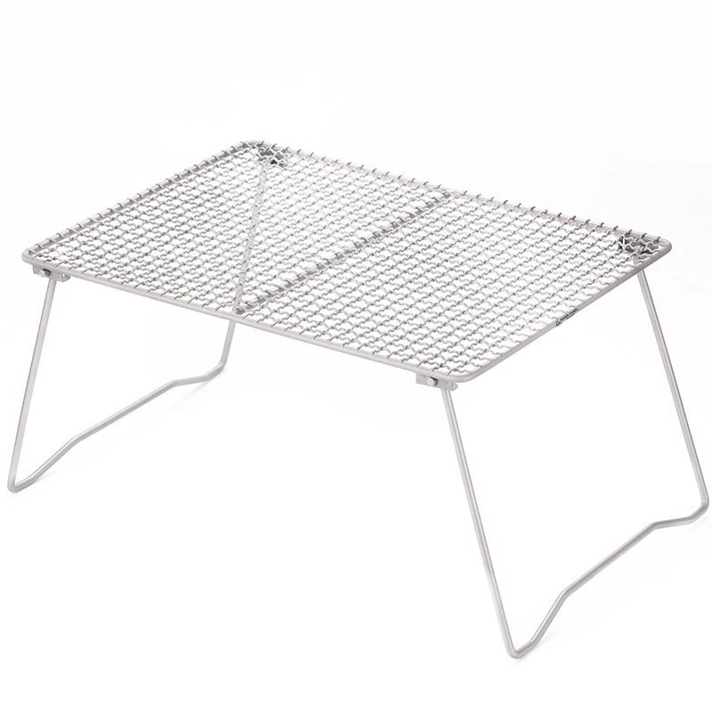 Folding Campfire Grill Titanium Grate Heavy Duty Portable Camping Grill Leg Carry Bag Titanium Mesh