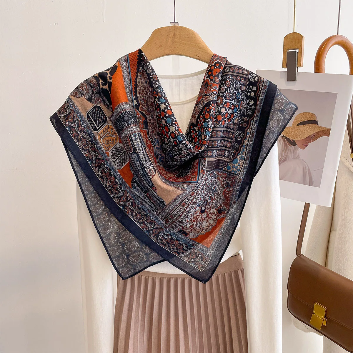 

Luxury Square Silk Scarf Hijab Bandana Wraps Handkerchief Ribbon Female Hair Bands Foulards Femme Headscarf Shawl Headband