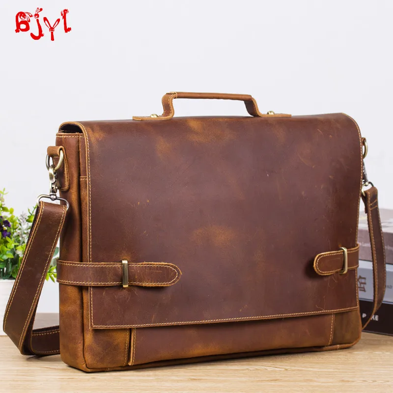 Retro Men\'s Leather Business Briefcase Men Leather Large-capacity Handbag Male Shoulder Cross Computer Bags Crazy Horse Leather