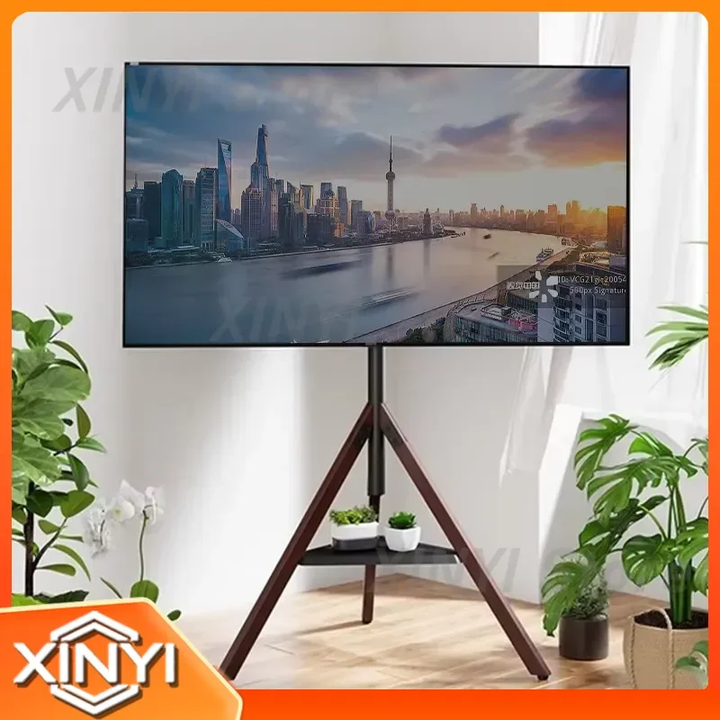 Art TV Stand for Universal Floor Standing Bracket for Exhibition Hall Club Solid Wood Monitor Hanger for 32-75 Inch TV