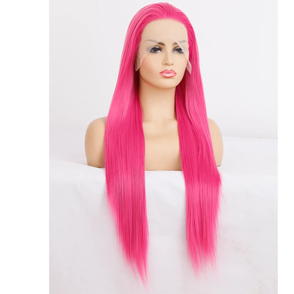 Hot Pink Color Lace Front Wigs Long Straight Hair Synthetic Lace Front Wigs Soft Hair HD Lace Frontal Natural Hair Perruque