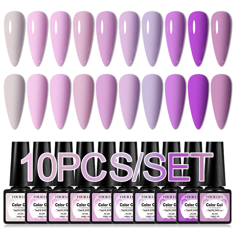 FOUR LILY 10 Pçs/set Gel Unha Polonês Luz Rosa Fluorescente Roxo Gel Polonês Conjunto Primavera Verão Nail Art Gel Verniz Para Manicure