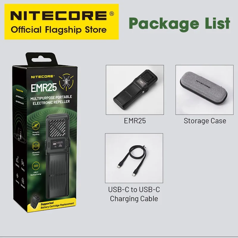 NITECORE EMR25 портативный электронный отпугиватель ультразвуковой отпугиватель крыс USB-C 12000 мАч внешний аккумулятор для кемпинга, пешего туризма, прогулки с собакой