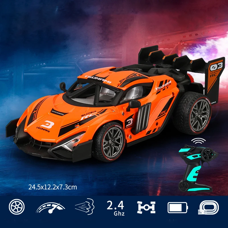 1:18 RC Car Toys Drift Alloy Model High Speed Racing Led 2.4G Remote Control Electric Spray Toys For Children Kids Boys Gifts F0