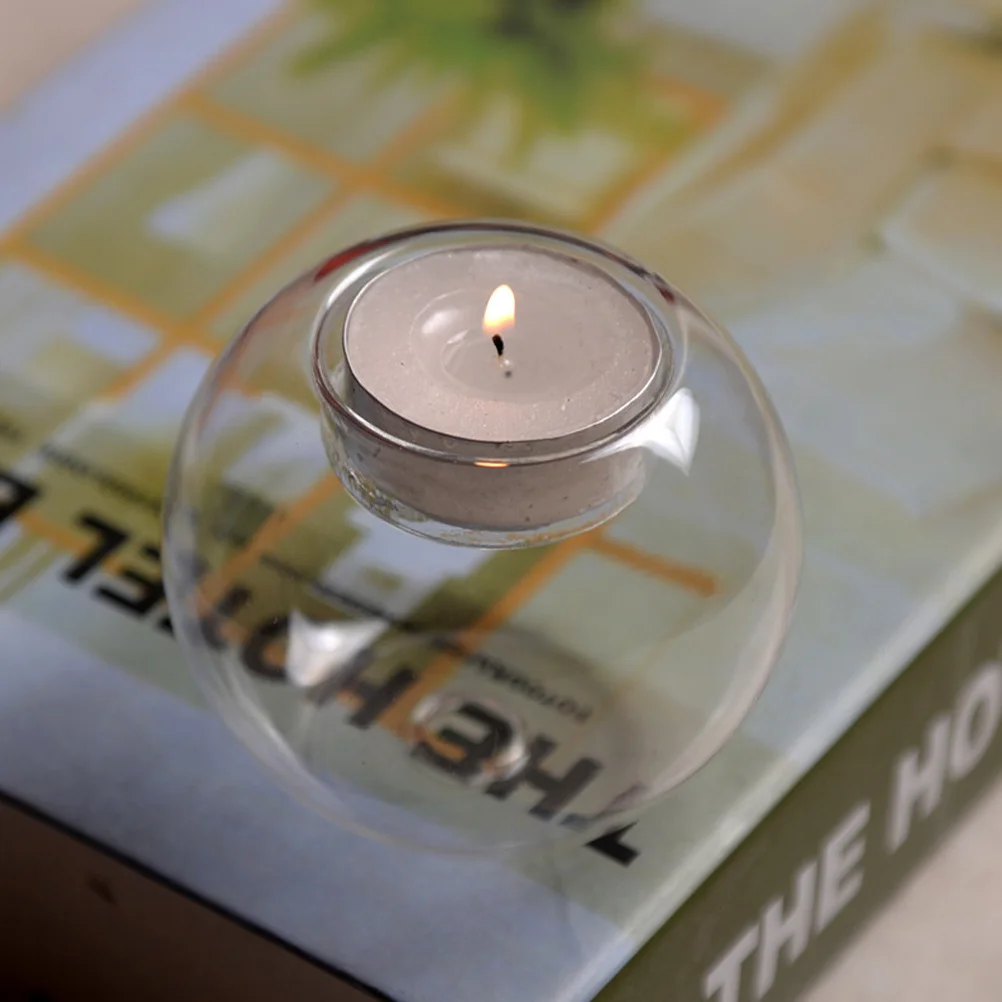 

2Pcs Clear Round Holder Glass Tea Light Holder Decorative Desktop Living Room Bedroom Office Decor Wedding Party Gift