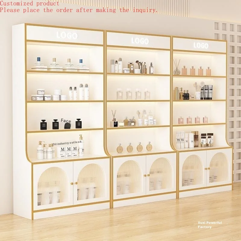 

Custom.Multi-Layer Door Display Cabinet Cosmetics Shelf for Beauty Salon Nail Art Shop Storage Rack Display Racks Product
