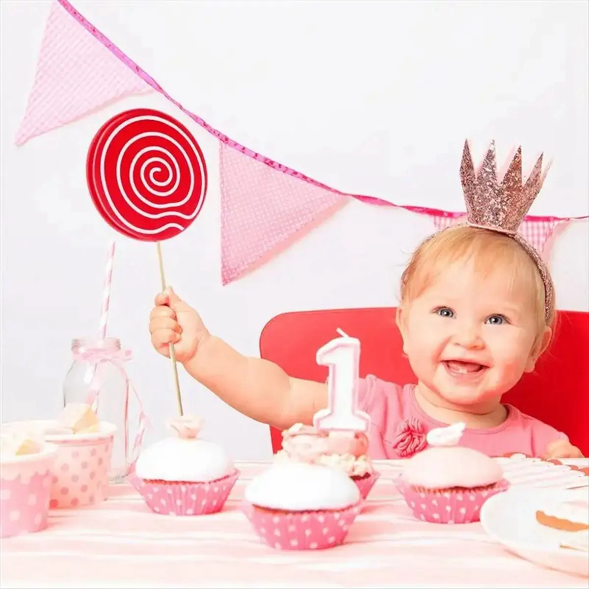 AT16 3Pcs Simulated Lollipop Prop Fake Lollipop Model Candy Ornament Wedding Festival Party Decoration,Red