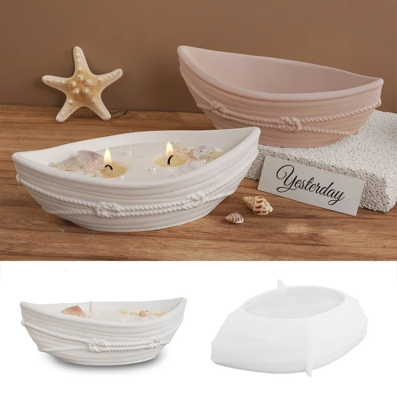 Corde de chanvre bateau bougie tasse Silicone moules bricolage gypse bol de rangement décoratif bijoux plateau ornement résine moule artisanat moulage