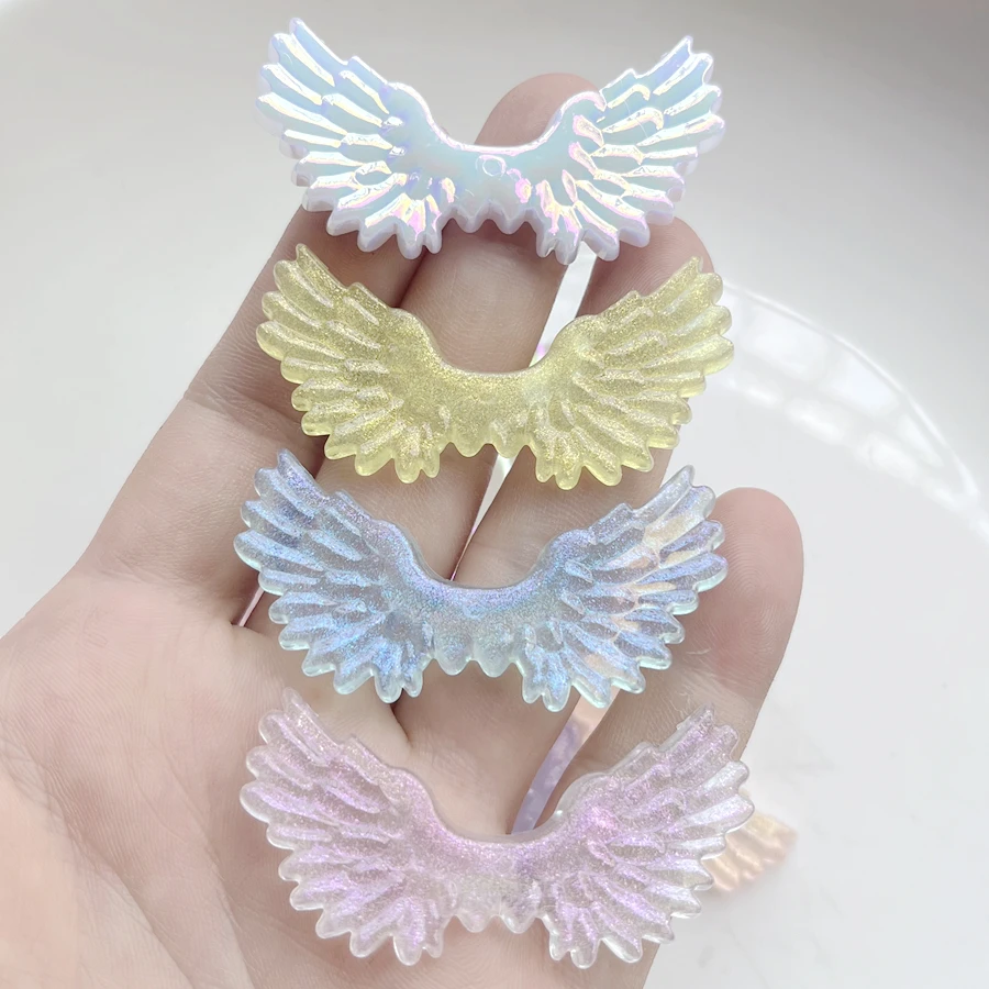 6pcs 55mm*25mm new cute mini cartoon angel wings with resin flat back round ornaments jewelry making hair accessories