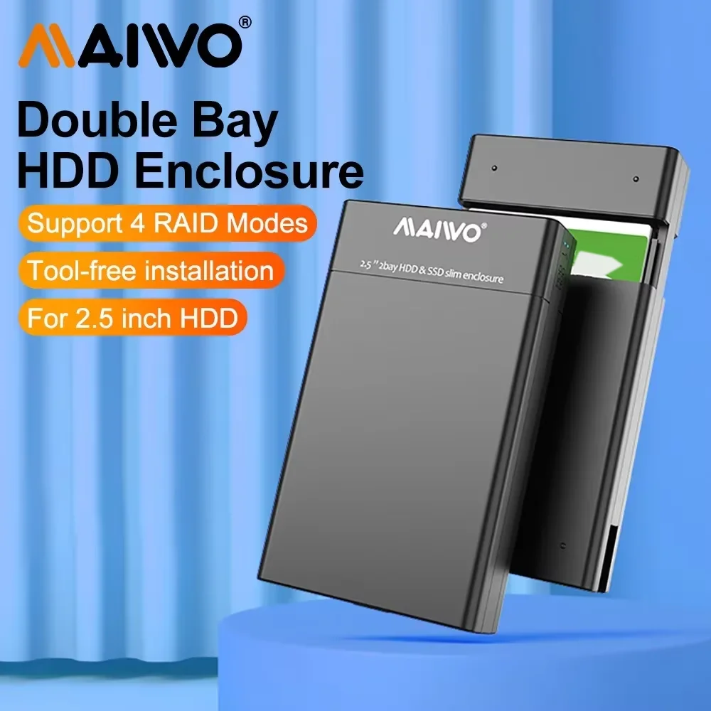 MAIWO Dual-bay 2.5 inch External HDD SSD Case 4 RAID Enclosure for 2.5-inch Array Hard Drive Enclosure USB 3.0 To SATA HDD Case