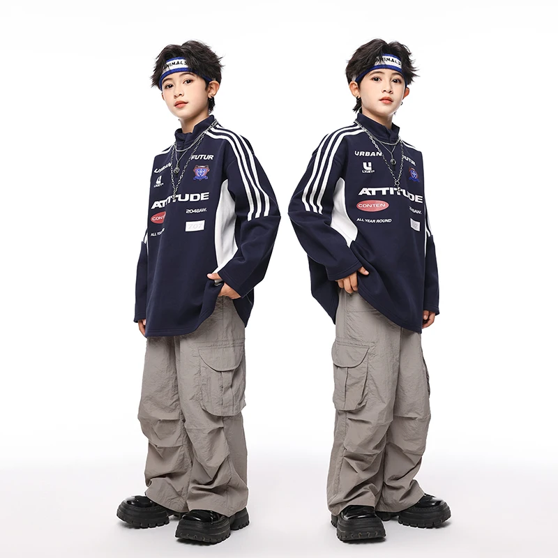 Meninas k-pop roupas moletom dança de rua calças de carga meninos hip hop conjunto crianças hip hop jazz traje criança streetwear
