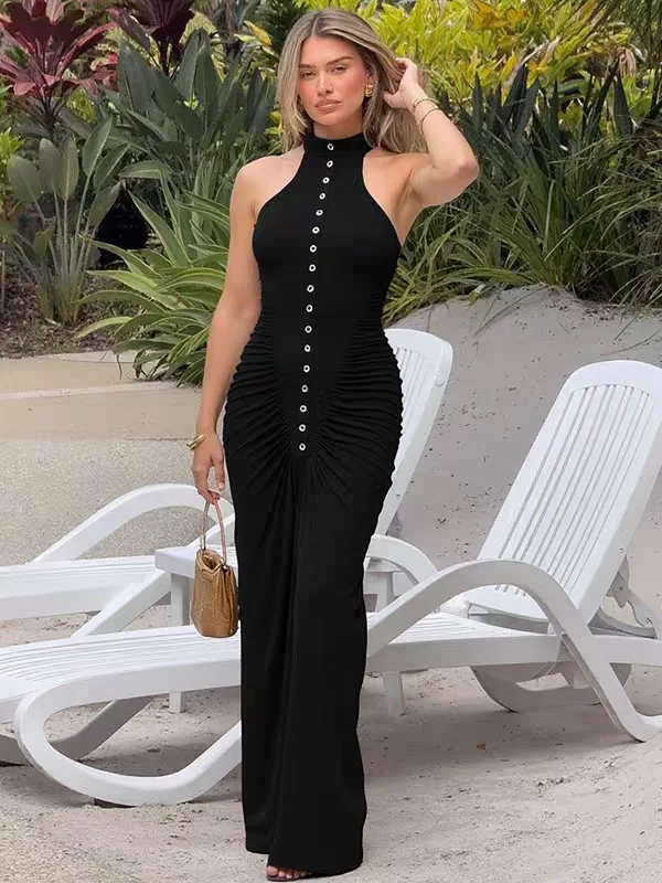 ドレス レディース ゼブラ柄 サテン装飾ボタン付き プリーツ マキシ丈 レセプション ビジネス プロフェッショナル フォーマル オフィス エレガント モダン 通勤