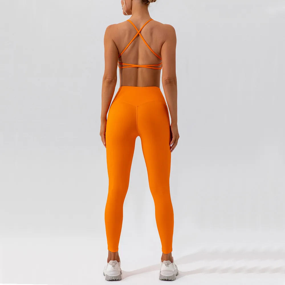 Conjuntos de Yoga de nailon para mujer, pantalones cortos de entrenamiento, sujetador cruzado, pantalones cortos de cintura alta, Leggings de