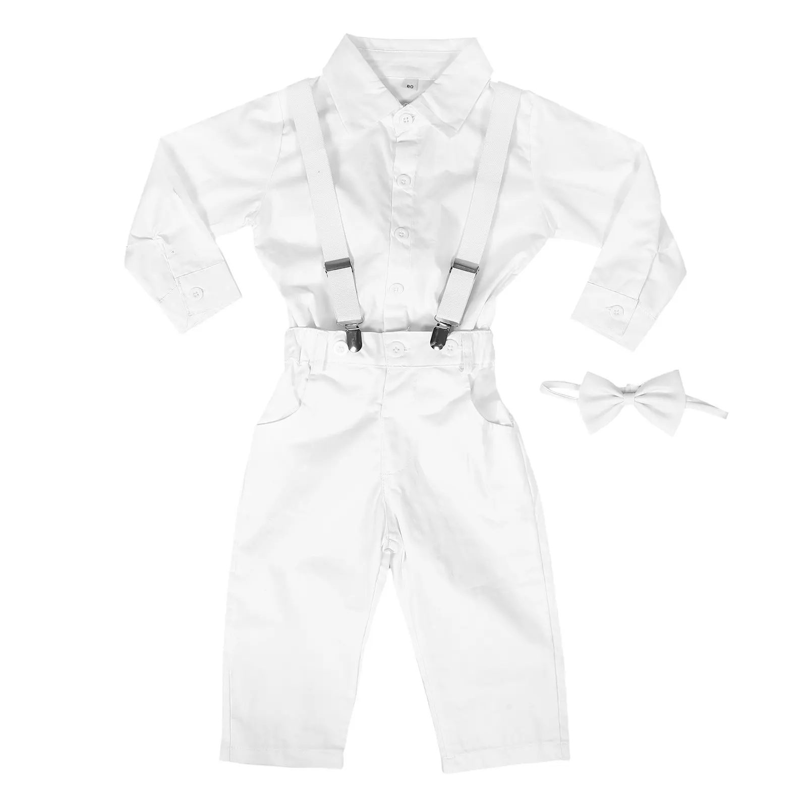 

Комплект для крещения мальчика: элегантный костюм джентльмена (рубашка, галстук-бабочка, подтяжки, брюки) для детских праздников, свадеб и торжественных мероприятий. Размеры в наличии.