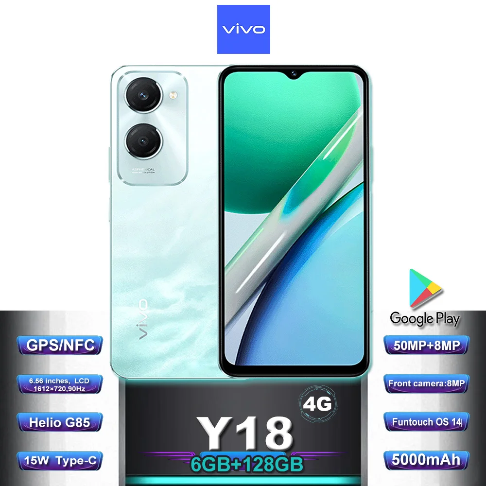 VIVO Y18 4g dual sim dual standby 6.56' LCD water drop screen rear 50mp 8MP 5000mAh, Type-C interface [EU/US/UK specifications