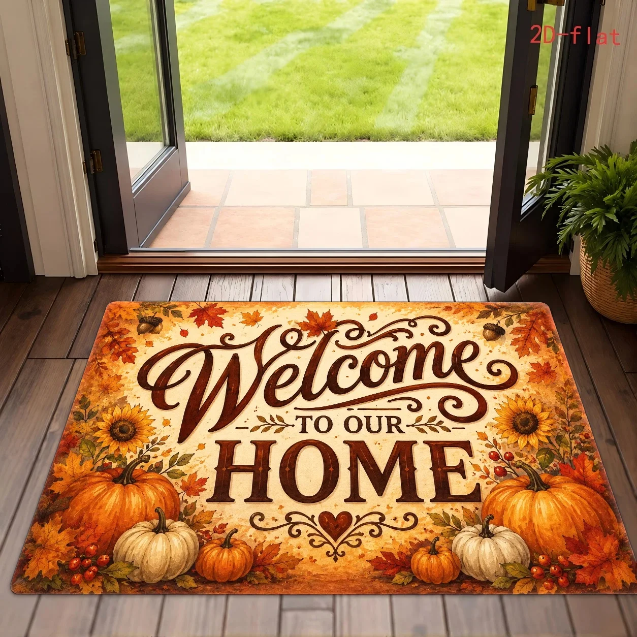 Welcome Door Mat Autumn Thanksgiving Orange Pumpkins Printed Floor Carpet Sunflower Blossom for Entrance Hallway Home Decor