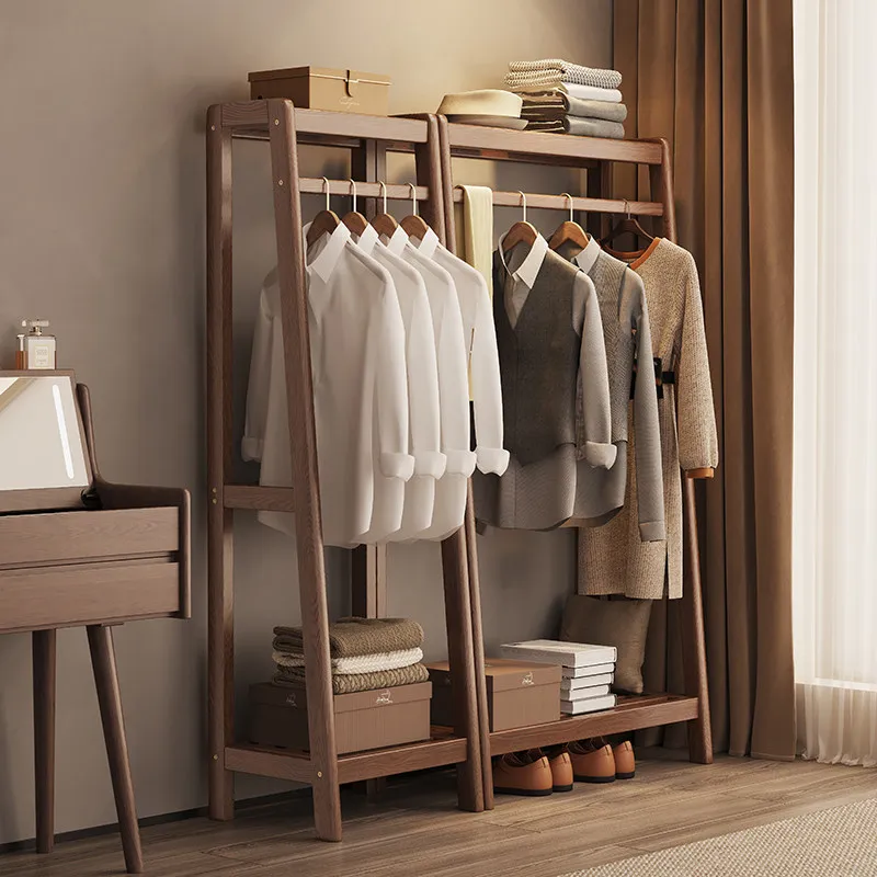 Raised pure solid wood hanger floor-to-ceiling bedroom home coat rack B & B modern simple storage clothes drying rack