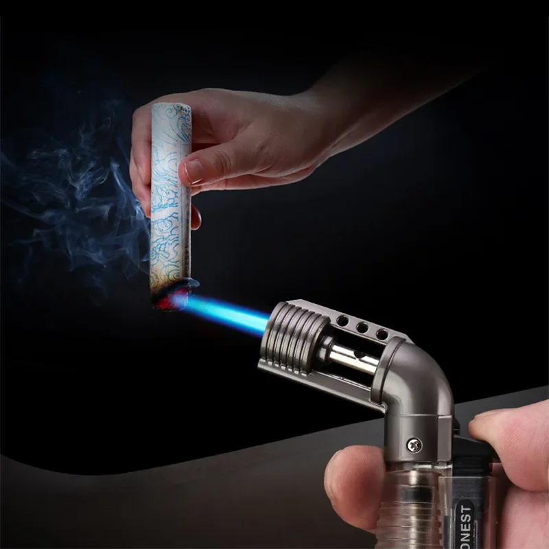 HONEST Innovative Elbow Direct Injection Inflatable Lighter Portable Transparent Mini Welding Gun Cigar Pipe Lighter Men\'s Gift