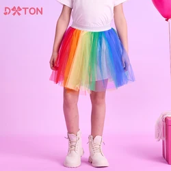 DXTON Kids Princess Tulle Skirt Colorful Tutu Mini Girls Skirt Rainbow Mesh Ballet Dancewear New Birthday Party Children Outfits